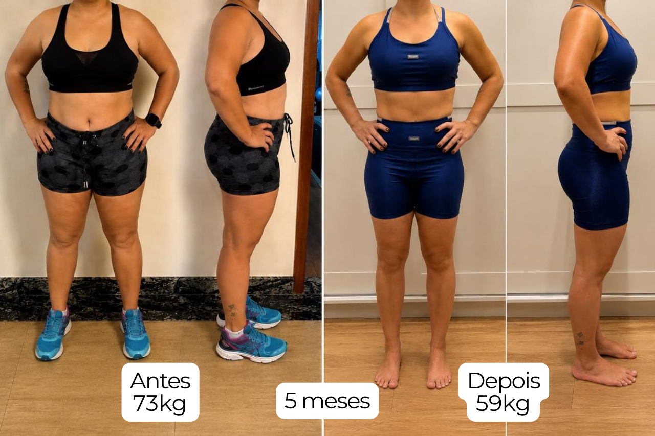 Paciente antes com 73kg e depois com 59kg