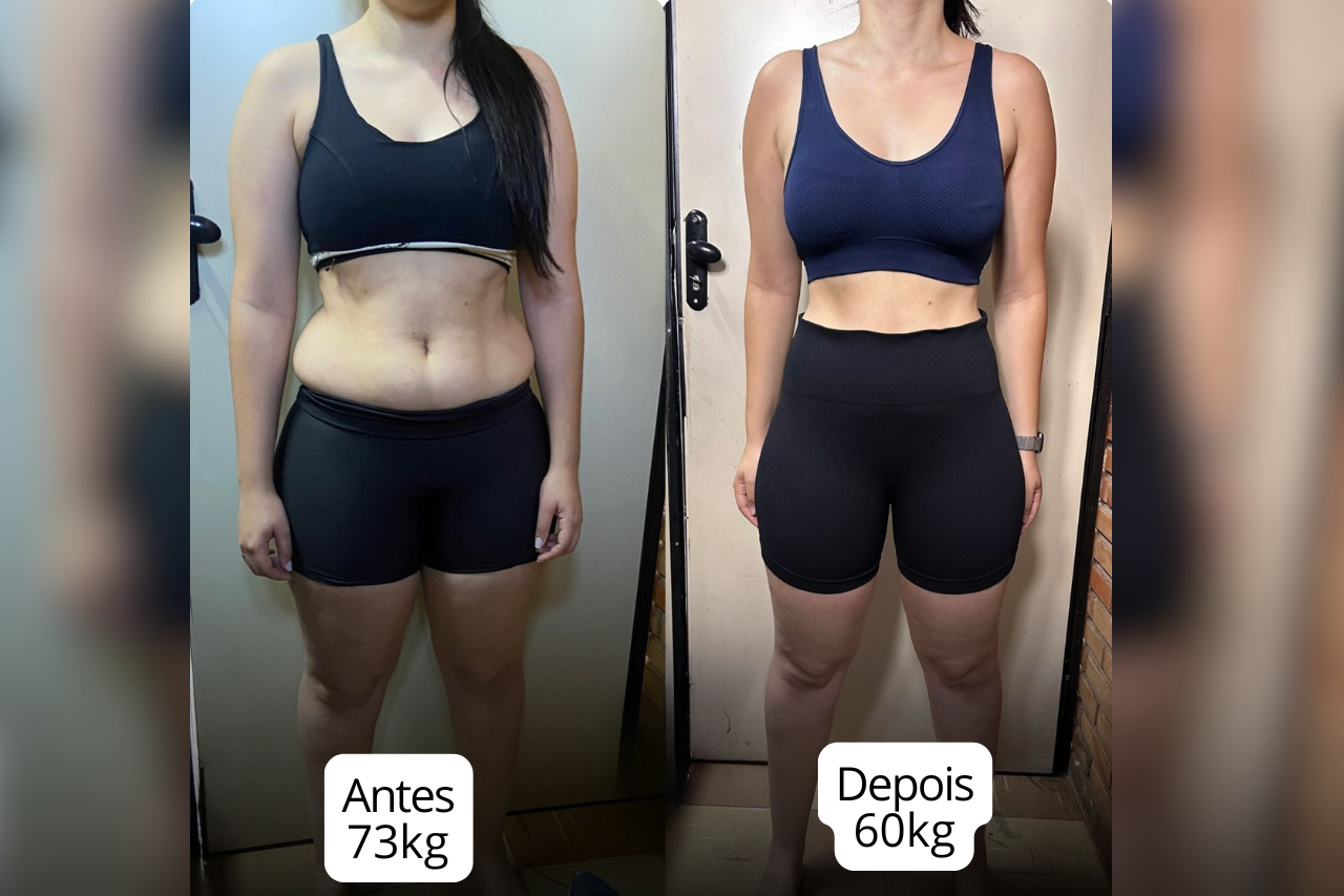 Paciente antes com 73kg e depois com 60kg